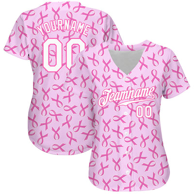 Custom Pink White 3D Pattern Design Breast Cancer Authentic Baseball Jersey - Owls Matrix LTD
