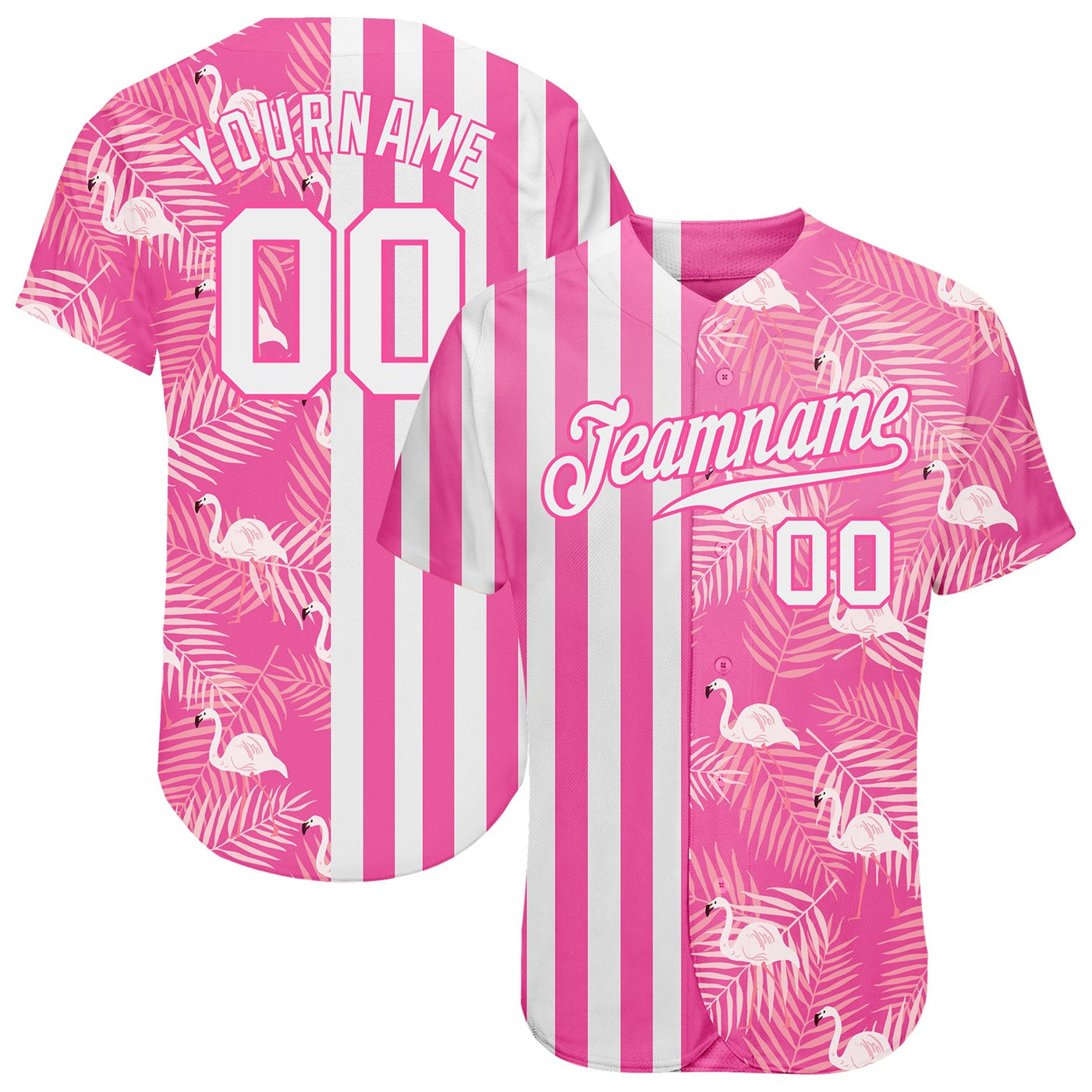 Custom Pink White 3D Pattern Design Tropical Famingo Authentic Baseball Jersey - Owls Matrix LTD