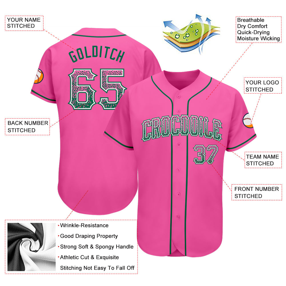Custom Pink Kelly Green-White Authentic Drift Fashion Baseball Jersey - Owls Matrix LTD
