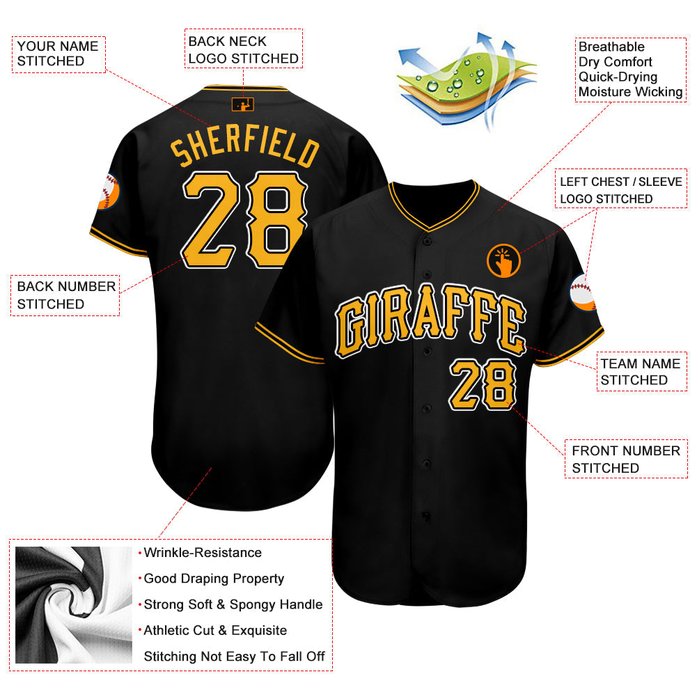 Custom Black Gold-White Baseball Jersey - Owls Matrix LTD