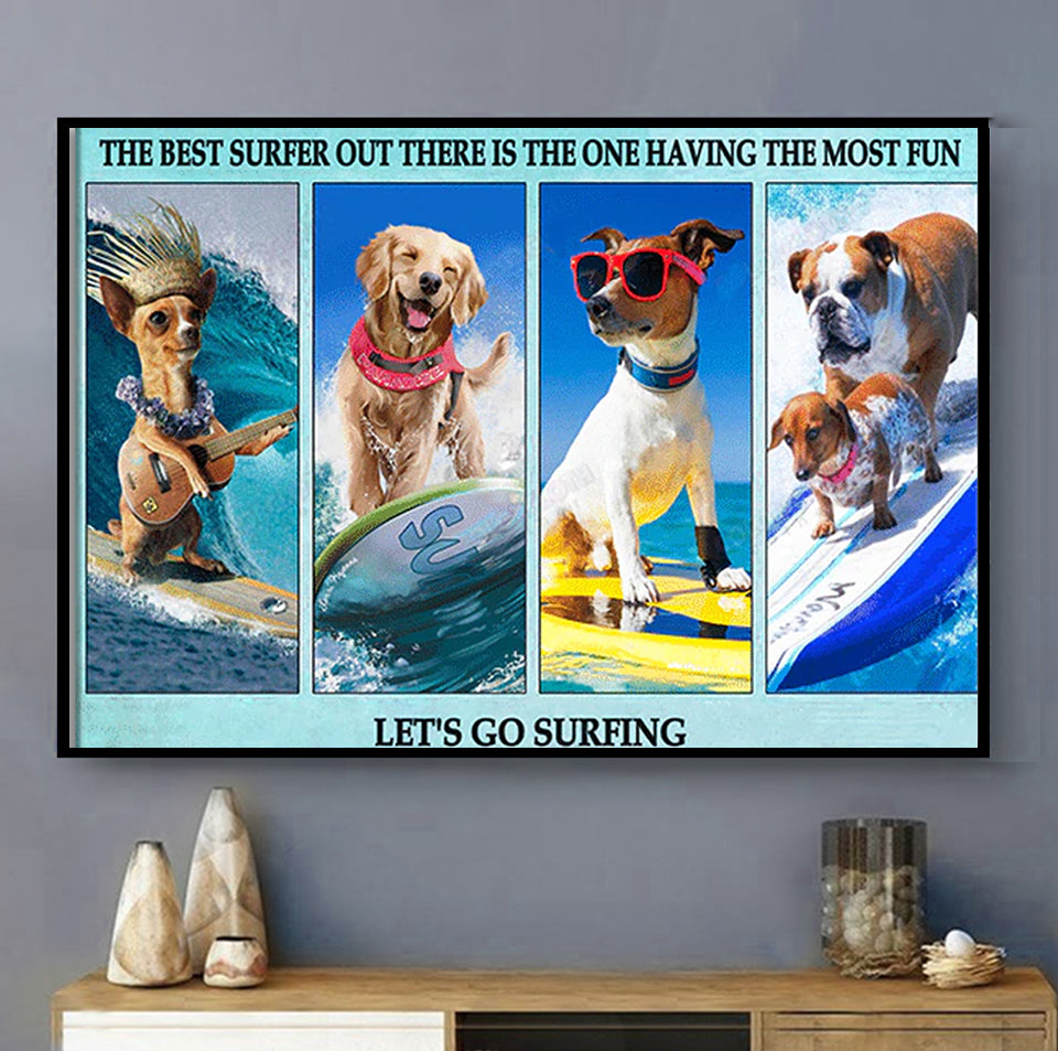 Surfing So Funny Dog - Horizontal Poster - Owls Matrix LTD
