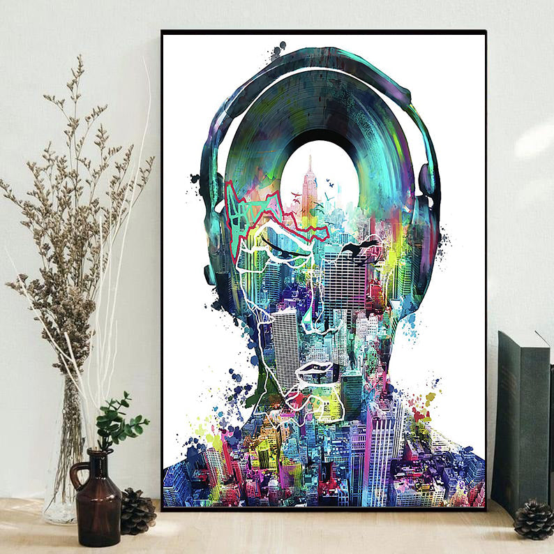 Music DJ Colorful City Colorful - Vertical Poster - Owls Matrix LTD
