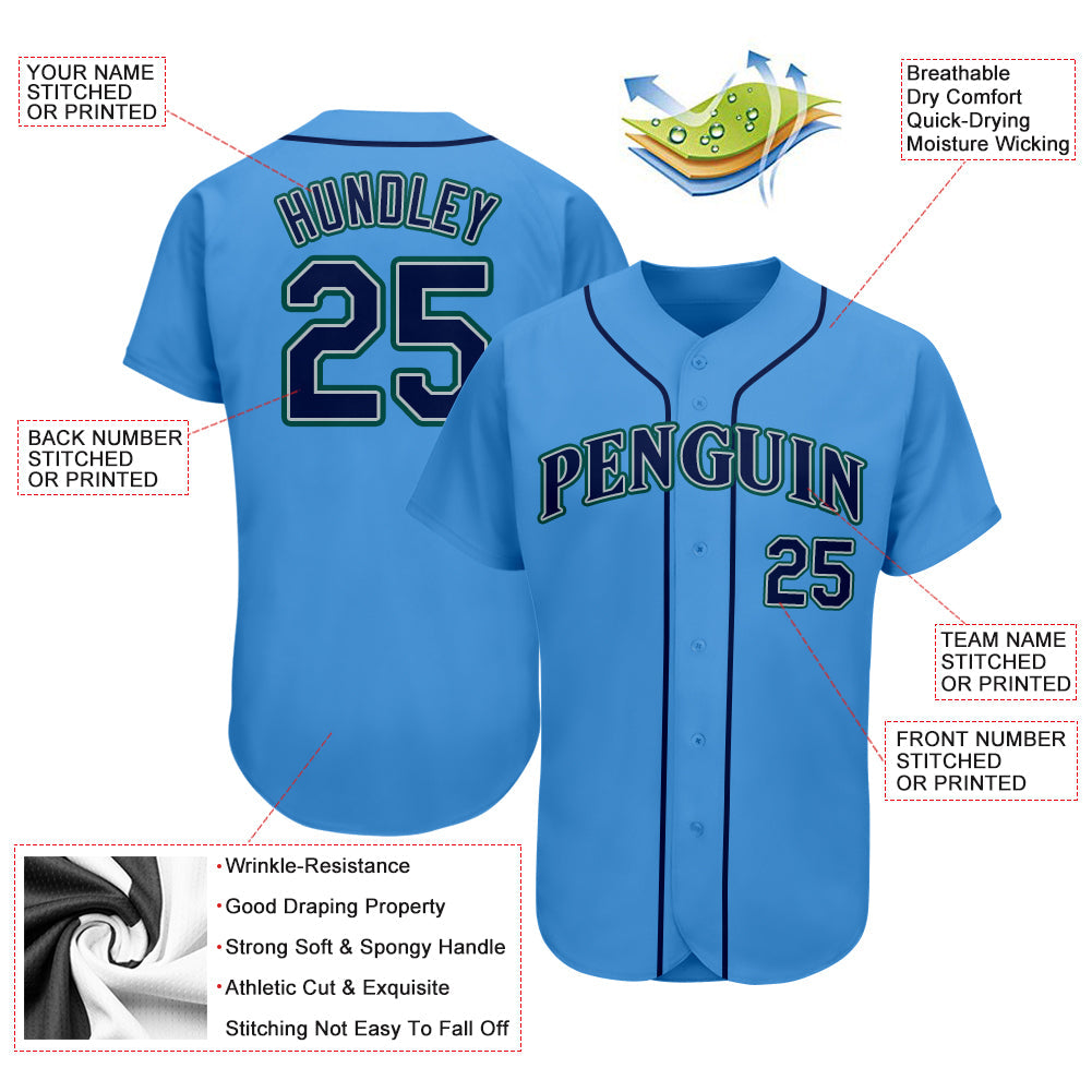 Custom Powder Blue Navy-Aqua Authentic Baseball Jersey - Owls Matrix LTD
