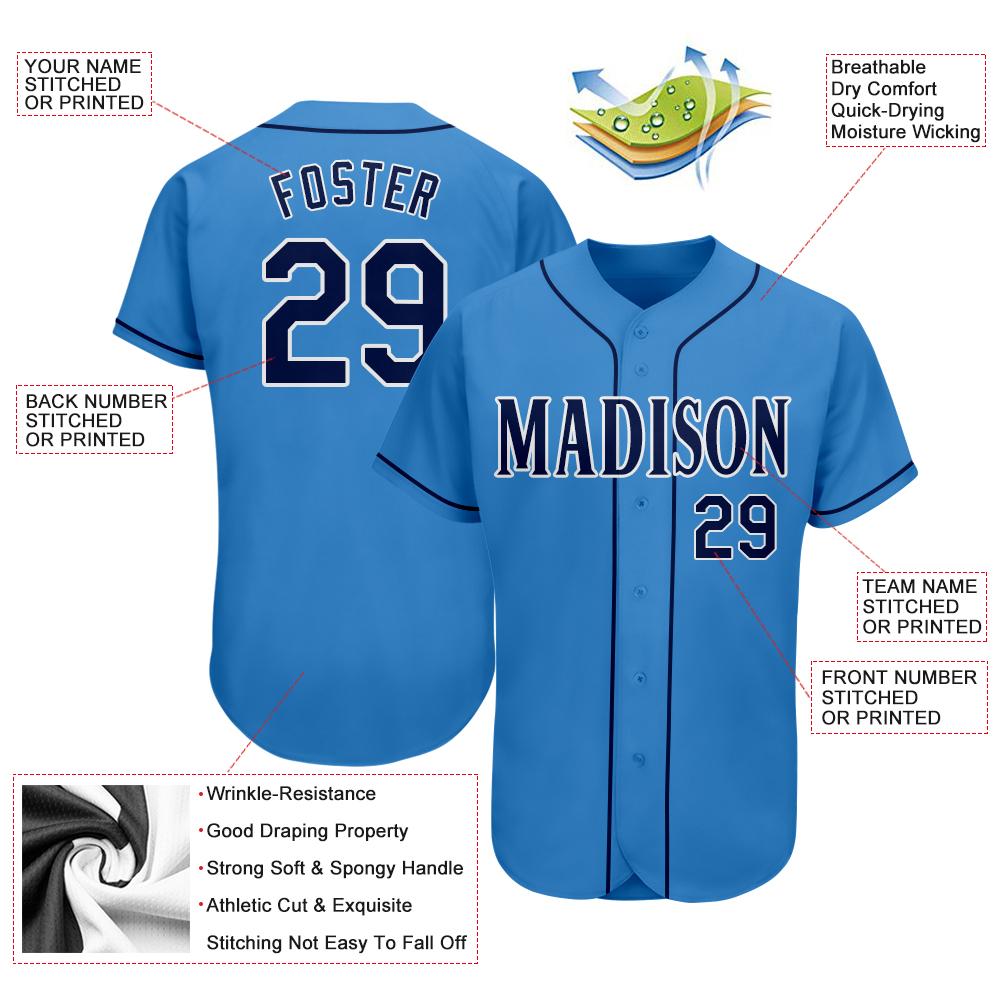 Custom Powder Blue Navy-White Authentic Baseball Jersey - Owls Matrix LTD