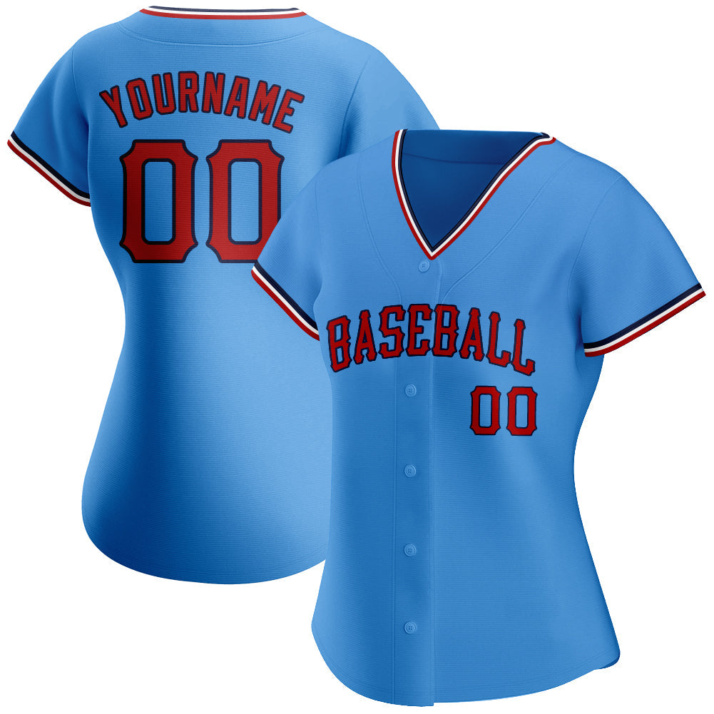 Custom Powder Blue Red-Navy Authentic Baseball Jersey - Owls Matrix LTD