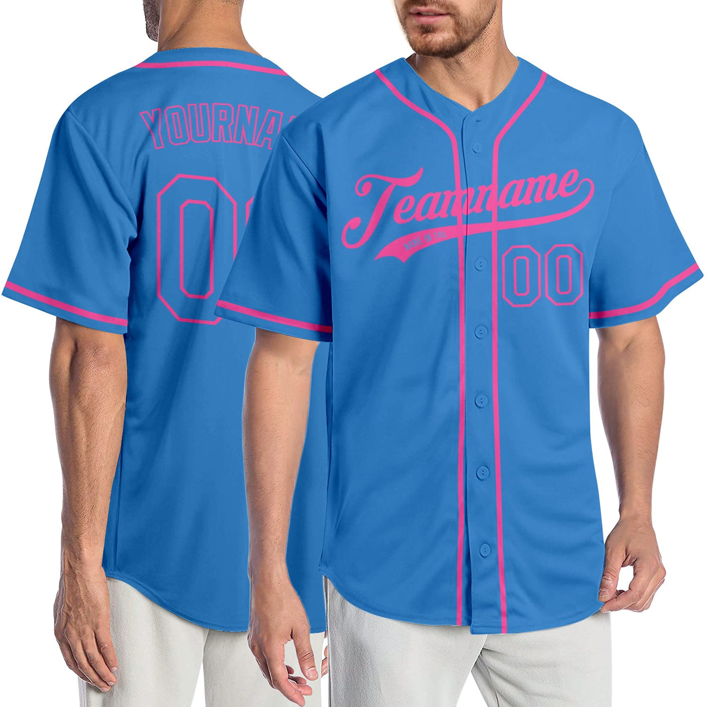 Custom Powder Blue Powder Blue-Pink Authentic Baseball Jersey - Owls Matrix LTD
