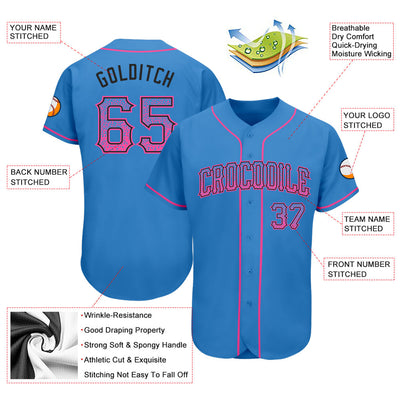 Custom Powder Blue Pink-Black Authentic Drift Fashion Baseball Jersey - Owls Matrix LTD