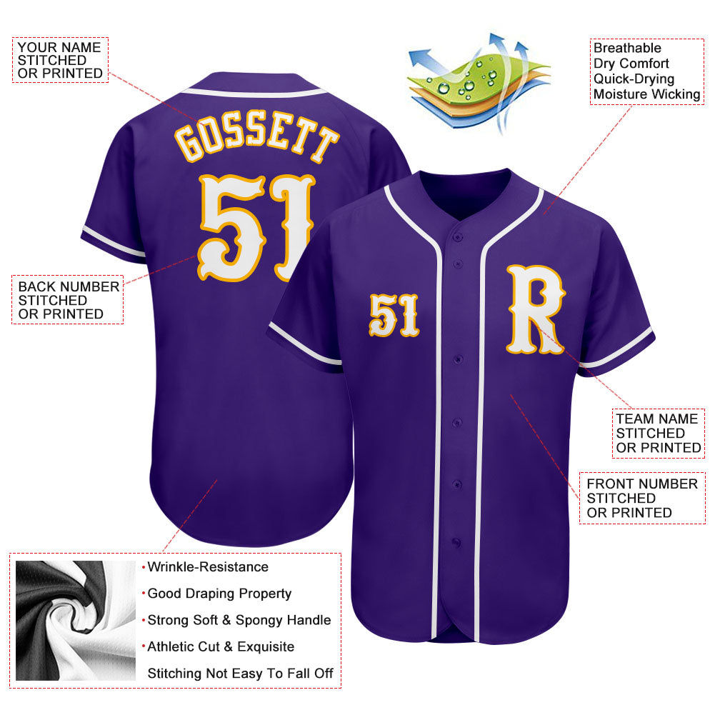 Custom Purple White-Gold Authentic Baseball Jersey - Owls Matrix LTD