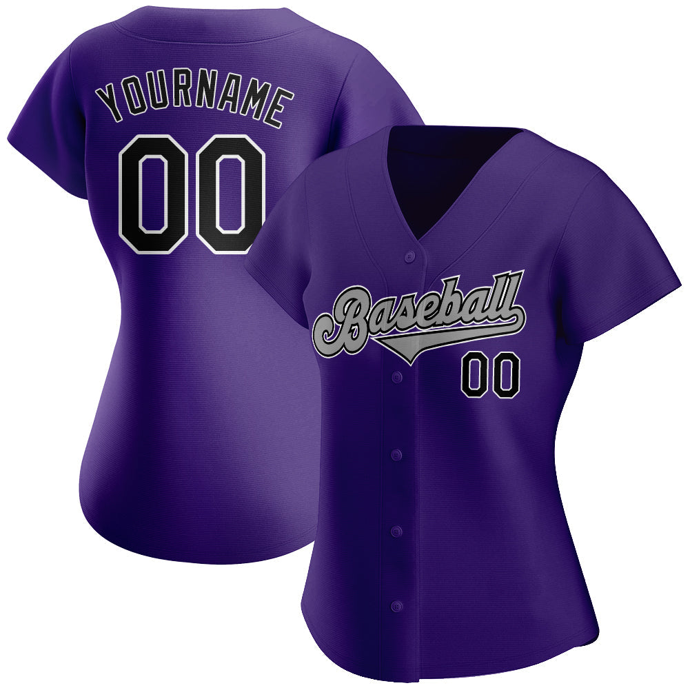 Custom Purple Black-Gray Authentic Baseball Jersey - Owls Matrix LTD