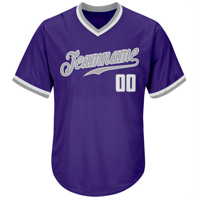 Custom Purple White-Gray Authentic Throwback Rib-Knit Baseball Jersey Shirt - Owls Matrix LTD