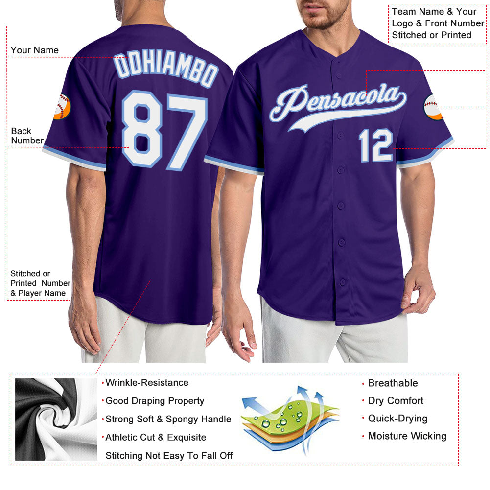 Custom Purple White-Light Blue Authentic Baseball Jersey - Owls Matrix LTD