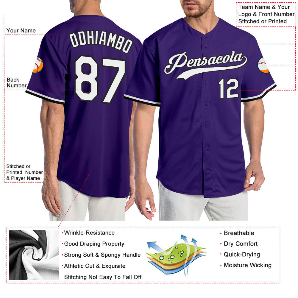 Custom Purple White-Black Authentic Baseball Jersey - Owls Matrix LTD