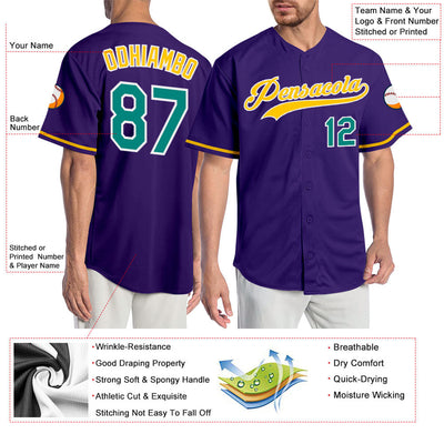 Custom Purple Aqua-Gold Authentic Baseball Jersey - Owls Matrix LTD