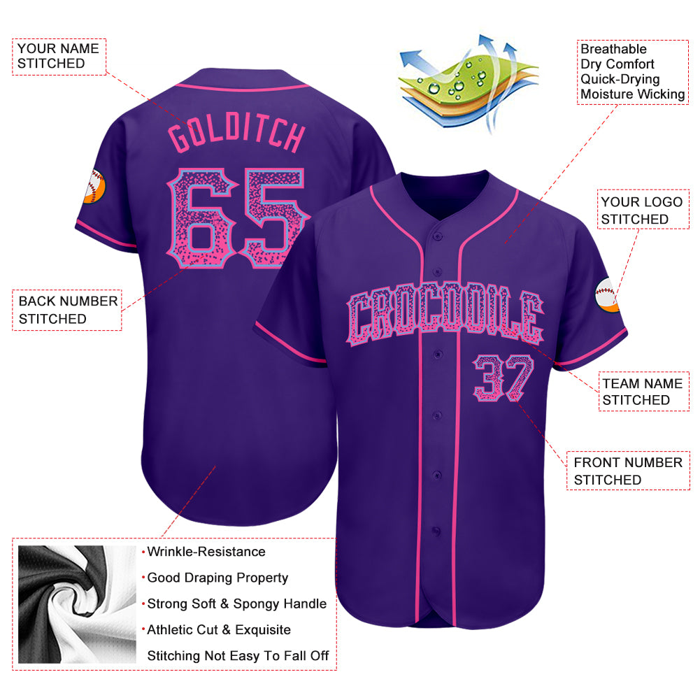 Custom Purple Pink-Light Blue Authentic Drift Fashion Baseball Jersey - Owls Matrix LTD