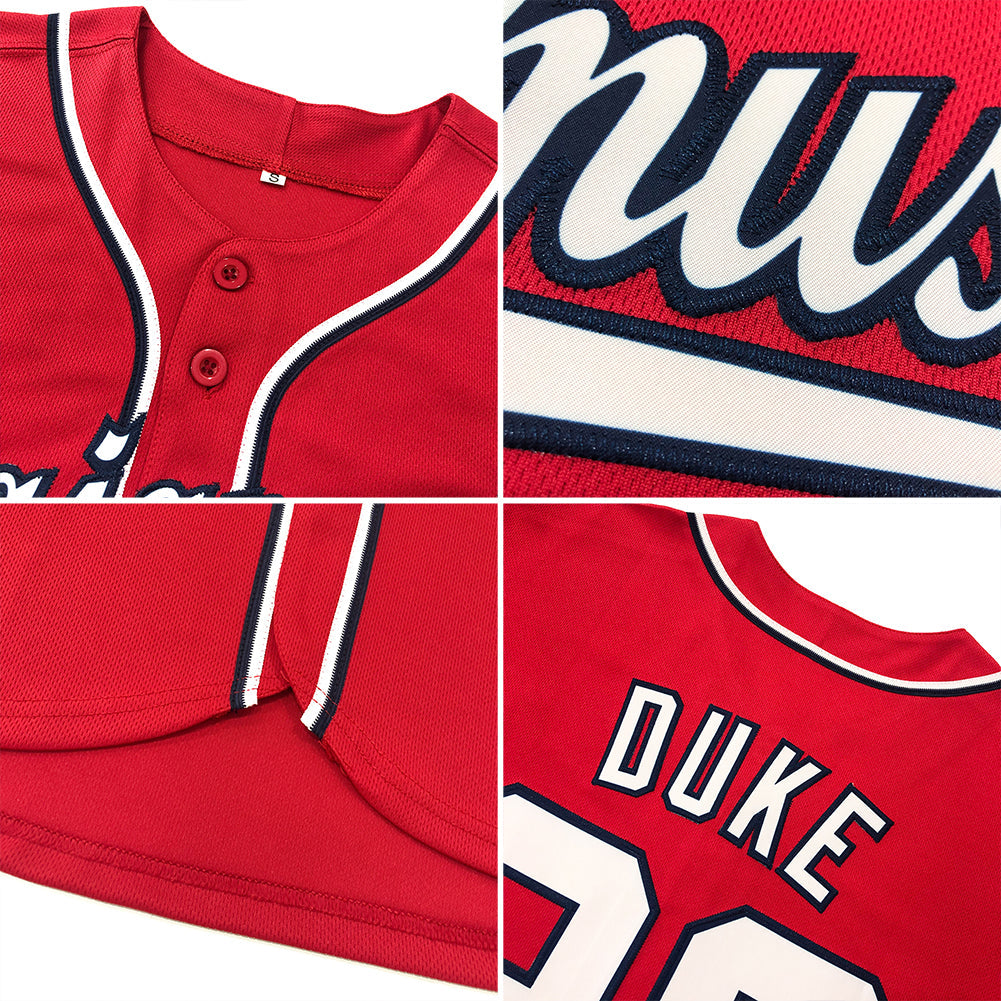 Custom Red White-Navy Authentic Baseball Jersey - Owls Matrix LTD