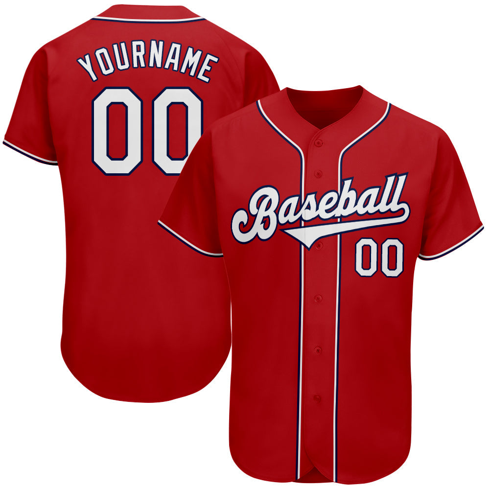 Custom Red White-Navy Authentic Baseball Jersey - Owls Matrix LTD