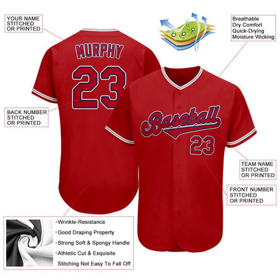 Custom Red Red-Navy Authentic Baseball Jersey - Owls Matrix LTD