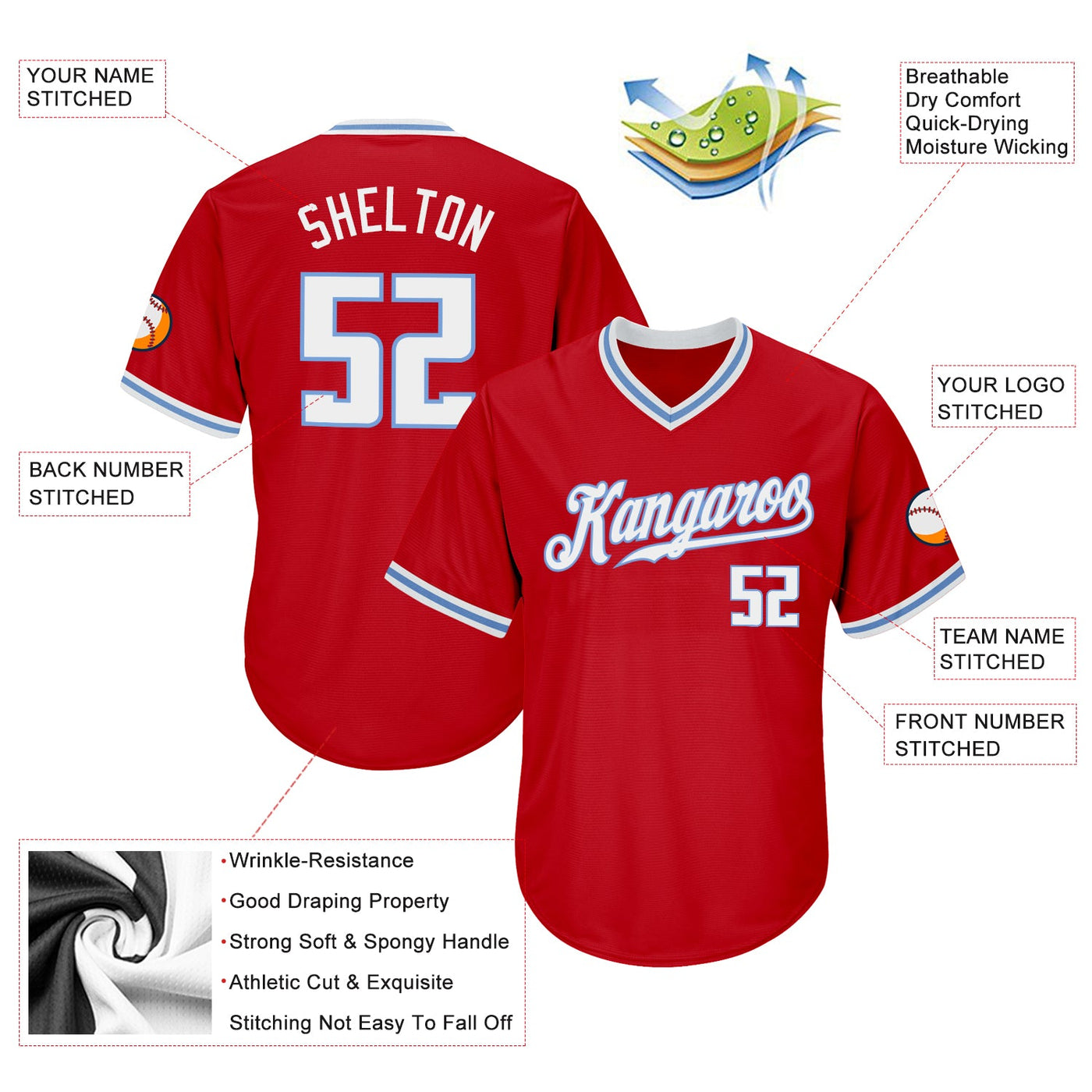 Custom Red White-Light Blue Authentic Throwback Rib-Knit Baseball Jersey Shirt - Owls Matrix LTD