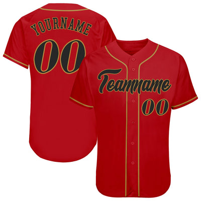 Custom Red Black-Old Gold Authentic Baseball Jersey - Owls Matrix LTD