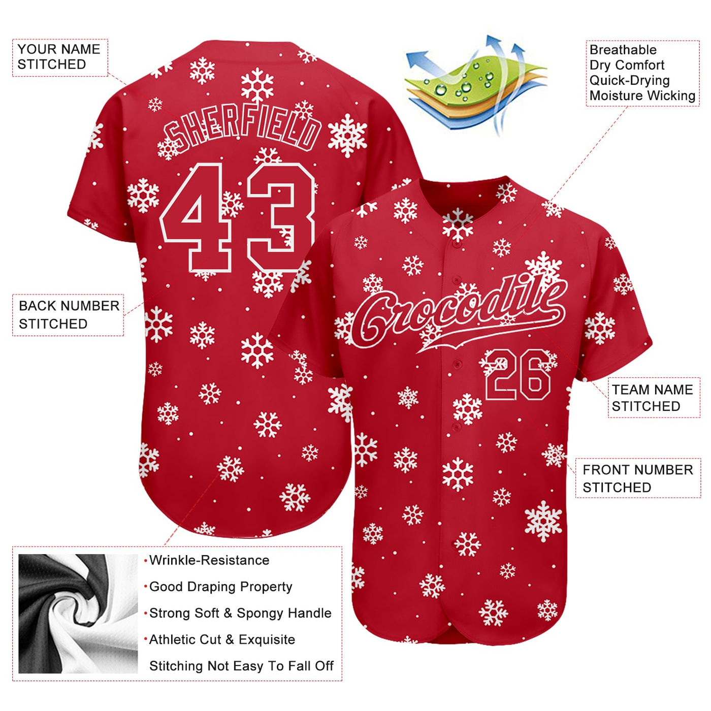 Custom Red Red-White Christmas 3D Authentic Baseball Jersey - Owls Matrix LTD