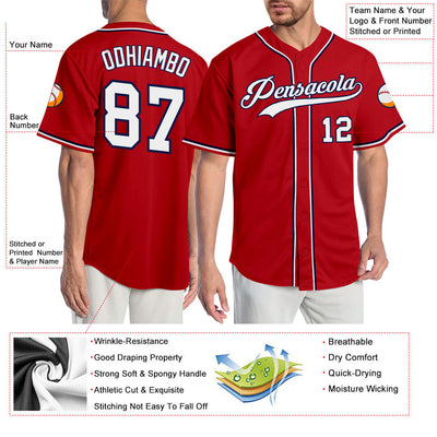 Custom Red White-Navy Authentic Baseball Jersey - Owls Matrix LTD