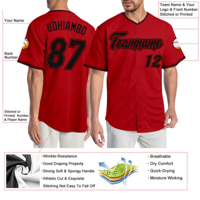 Custom Red Black-Red Authentic Baseball Jersey - Owls Matrix LTD