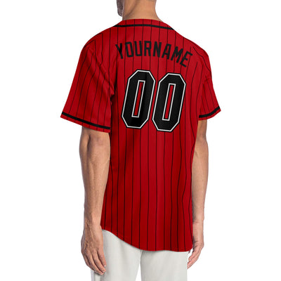 Custom Red Black Pinstripe Black-White Authentic Baseball Jersey - Owls Matrix LTD