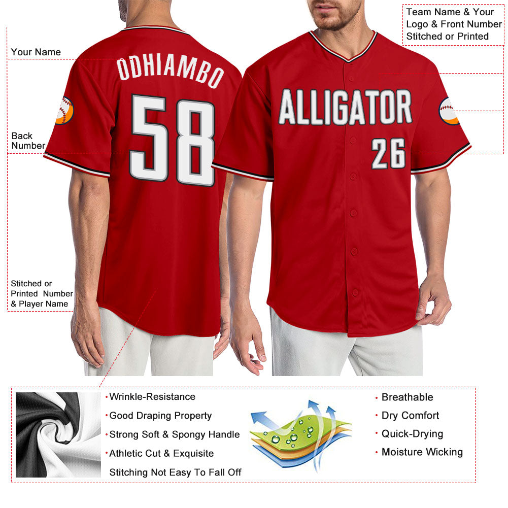 Custom Red White-Black Authentic Baseball Jersey - Owls Matrix LTD
