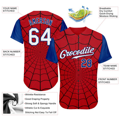 Custom Red White-Royal 3D Pattern Design Spider Authentic Baseball Jersey - Owls Matrix LTD