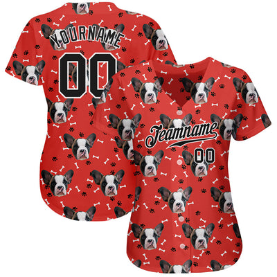 Custom Red Black-White 3D Pattern Design Dogs Authentic Baseball Jersey - Owls Matrix LTD
