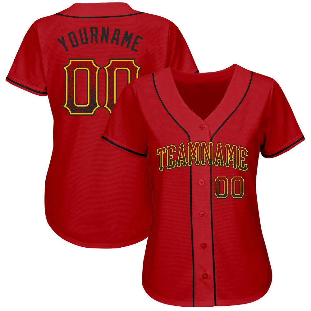 Custom Red Black-Gold Authentic Drift Fashion Baseball Jersey - Owls Matrix LTD