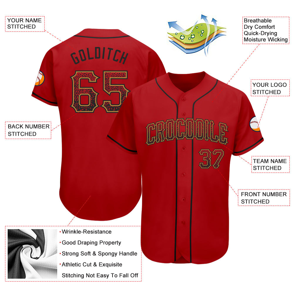 Custom Red Black-Old Gold Authentic Drift Fashion Baseball Jersey - Owls Matrix LTD
