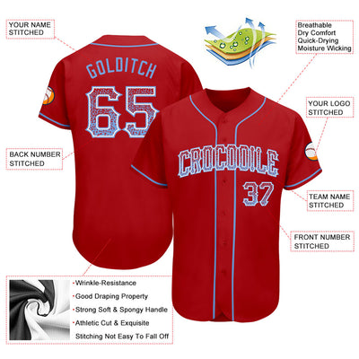 Custom Red Light Blue-White Authentic Drift Fashion Baseball Jersey - Owls Matrix LTD