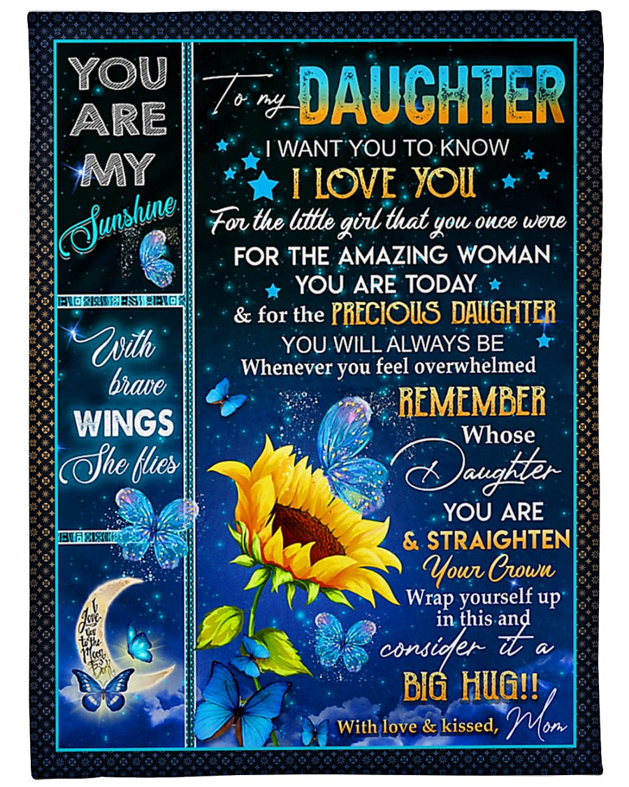 Sunflower Butterfly It A Big Hug Lovely Gift For Daughter - Flannel Blanket - Owls Matrix LTD