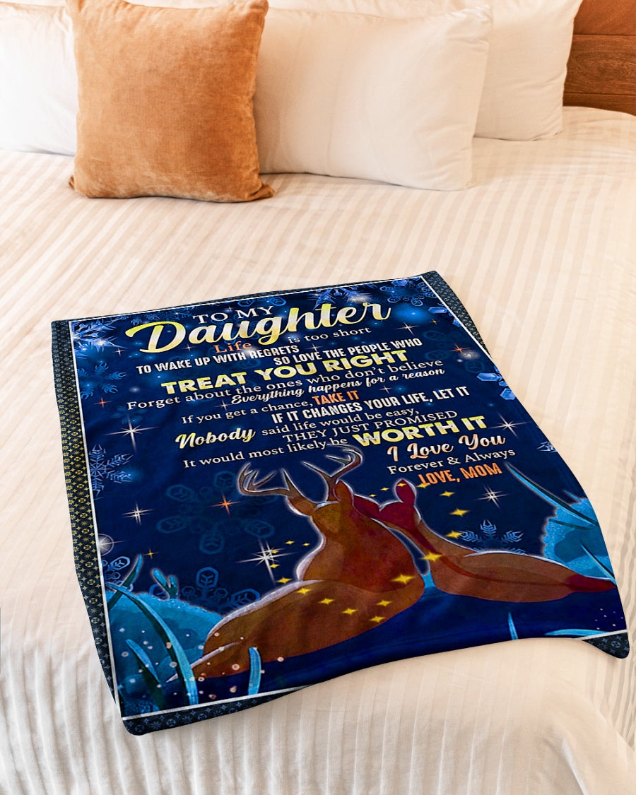 Deer Treat You Right Lovely Gift For Daughter - Flannel Blanket - Owls Matrix LTD