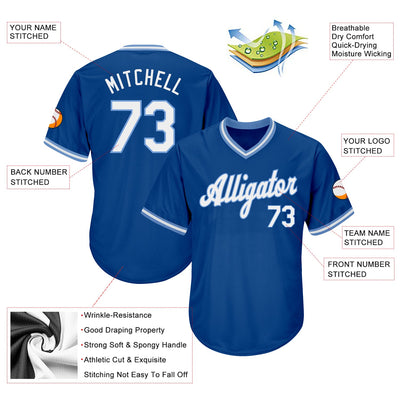 Custom Royal White-Light Blue Authentic Throwback Rib-Knit Baseball Jersey Shirt - Owls Matrix LTD
