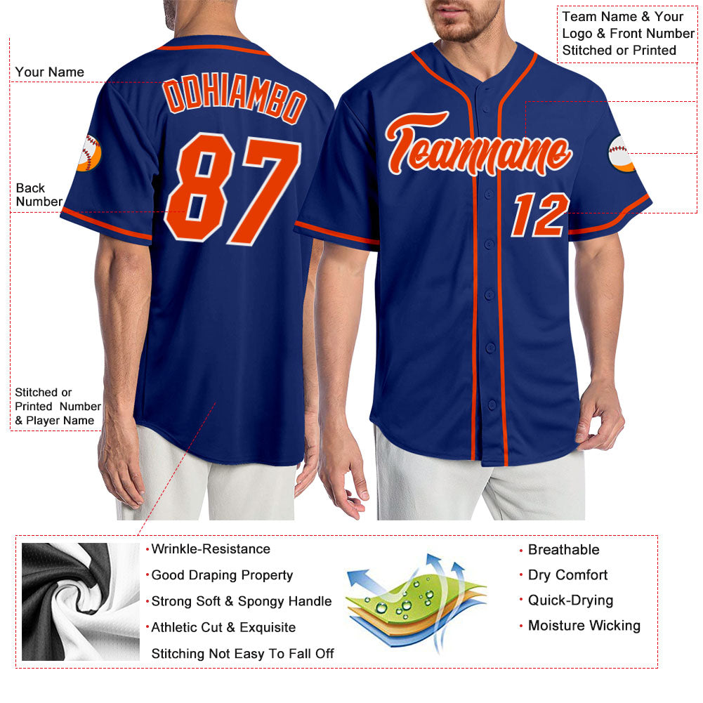 Custom Royal Orange-White Authentic Baseball Jersey - Owls Matrix LTD