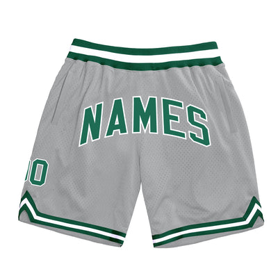 Custom Silver Gray Kelly Green-White Authentic Throwback Basketball Shorts