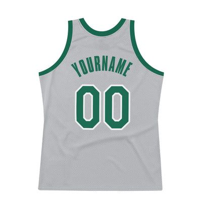 Custom Silver Gray Kelly Green-White Authentic Throwback Basketball Jersey