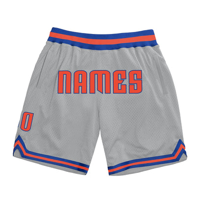 Custom Silver Gray Orange-Royal Authentic Throwback Basketball Shorts