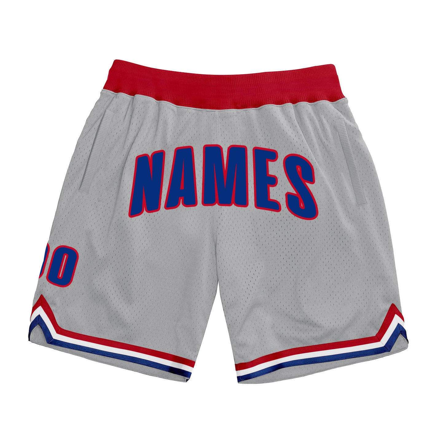 Custom Silver Gray Royal-Red Authentic Throwback Basketball Shorts