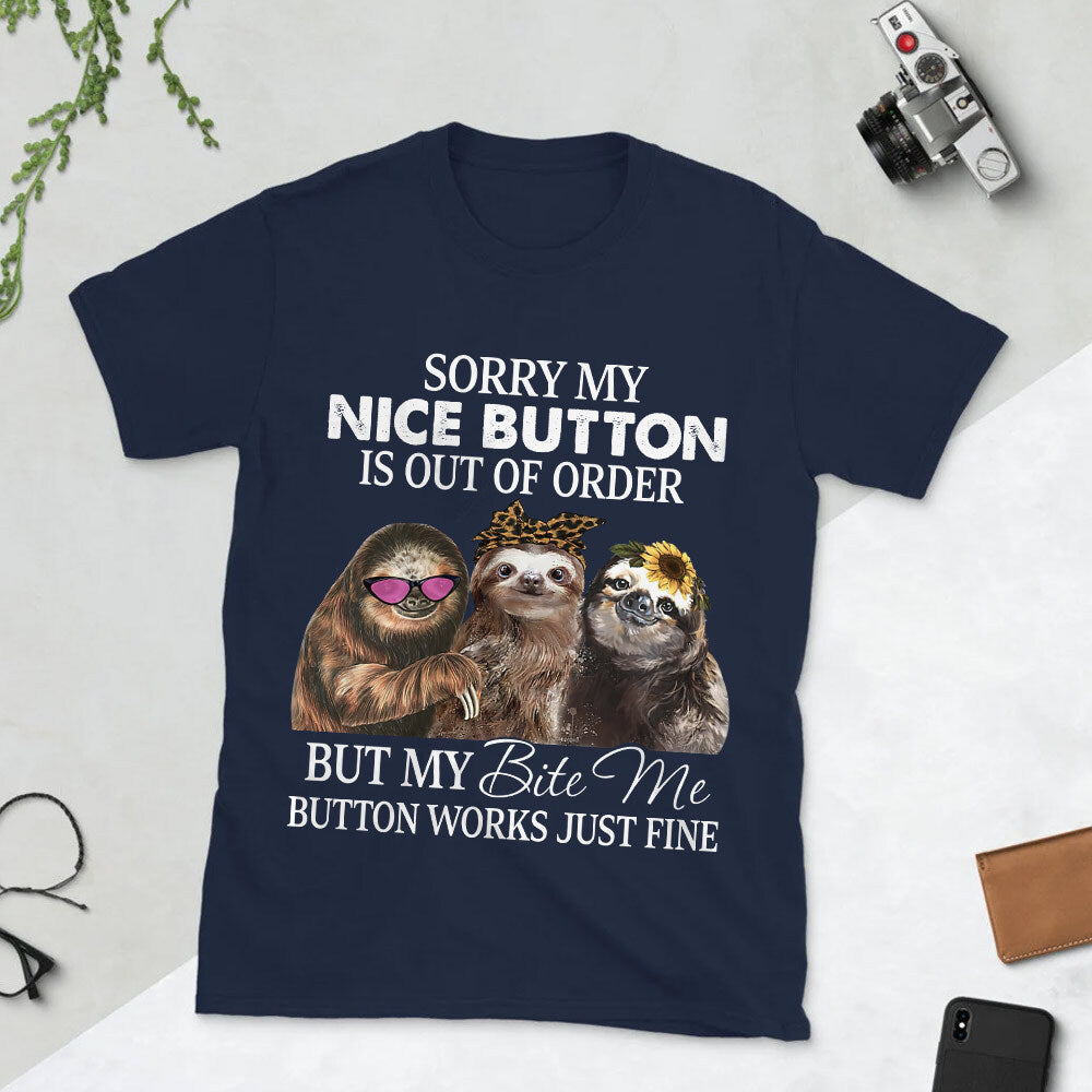 Sloth Bite Me Button HTQZ2308001Y Dark Classic T Shirt