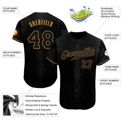 Custom Black Snakeskin Black-Old Gold Authentic Baseball Jersey - Owls Matrix LTD