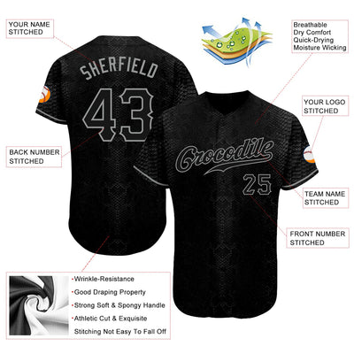 Custom Black Snakeskin Black-Gray Authentic Baseball Jersey - Owls Matrix LTD
