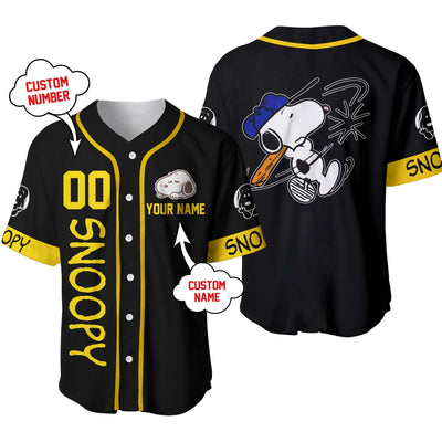 Snoopy Black Yellow Disney Personalized Unisex Cartoon Custom Baseball Jersey