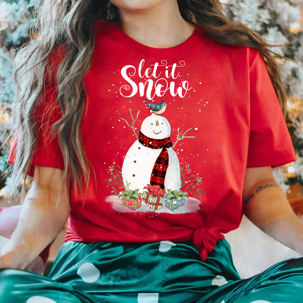 Snowman Christmas Let It Snow Red Tartan ANLZ2608013Y Dark Classic T Shirt