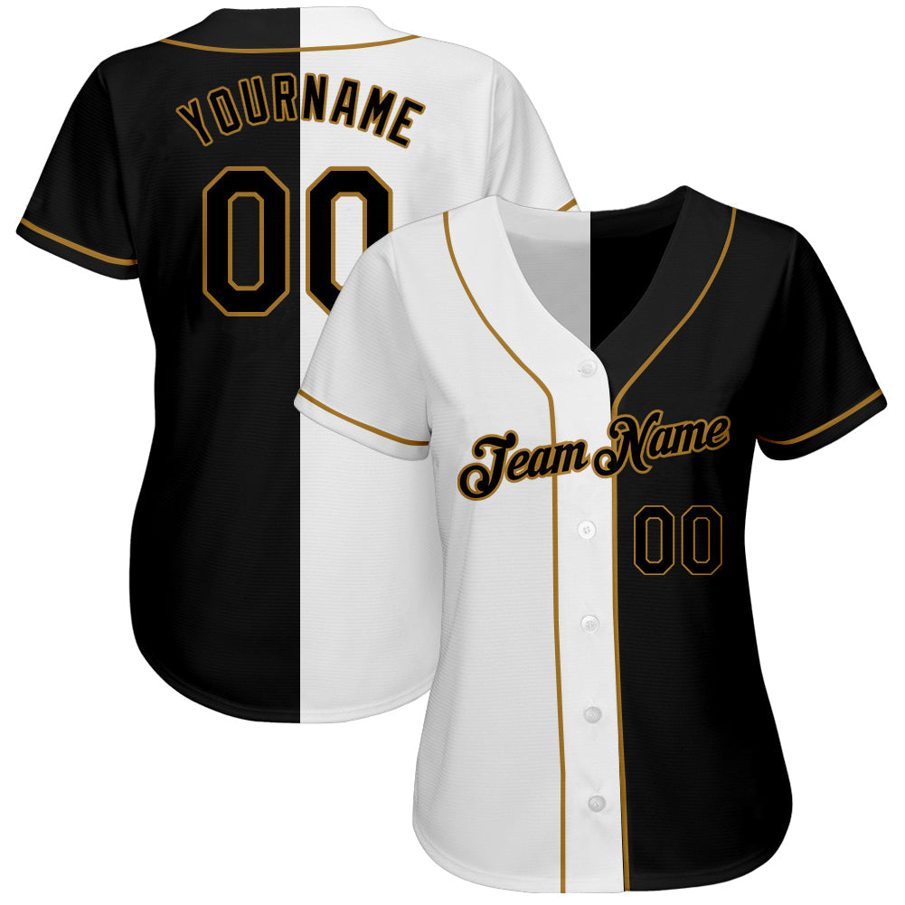 Custom White-Black Old Gold Authentic Split Fashion Baseball Jersey - Owls Matrix LTD
