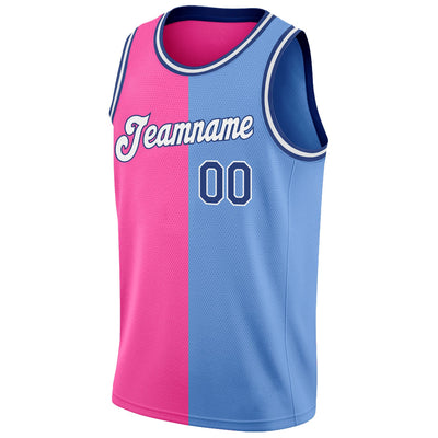 Custom Light Blue Royal-Pink Authentic Split Fashion Basketball Jersey