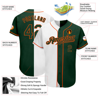 Custom White Green-Orange Authentic Split Fashion Baseball Jersey - Owls Matrix LTD