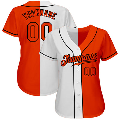 Custom White Orange-Black Authentic Split Fashion Baseball Jersey - Owls Matrix LTD